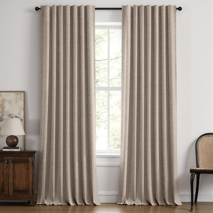 MIULEE 100% Blackout Linen Curtains for Bedroom 42 x 84 Inch Ivory 2 Panels