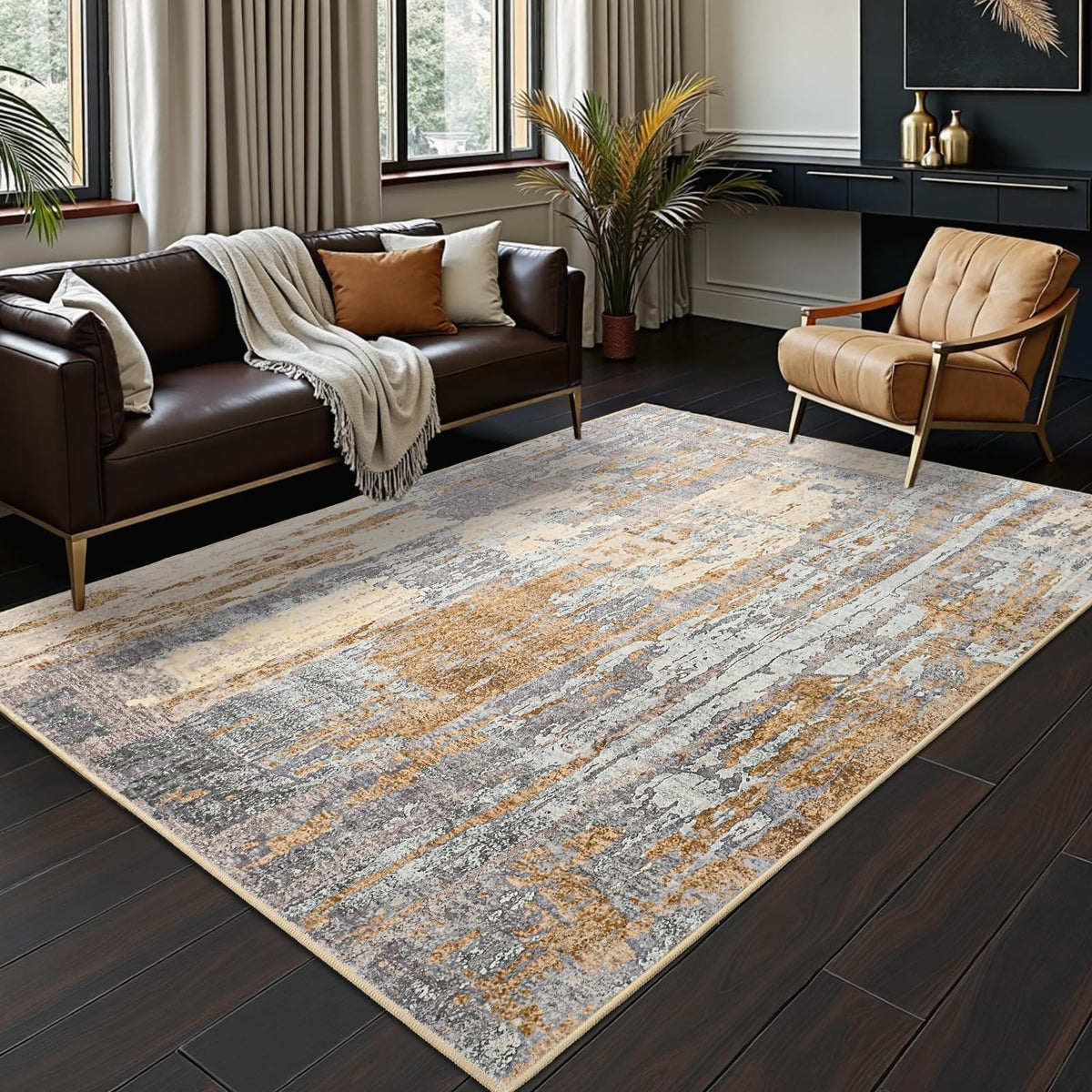 Toneed 4x6 Feet Washable Area Rugs for Bedroom Living Room, 48"x72" Grey