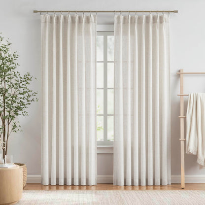 Vision Home Natural Linen Pinch Pleated Semi Sheer Curtains 42Wx90Lx2
