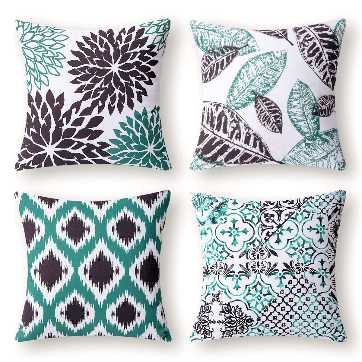Phantoscope Set of 4 New Living Series Fall Leaf Geometric Coffee Throw Decorative Pillow Cover Cushion Cover 18 x 18 inches 45 x 45 cm