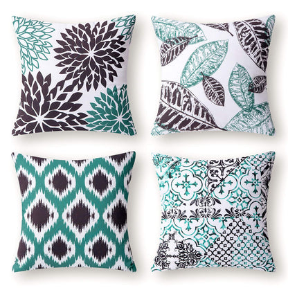 Phantoscope Set of 4 New Living Series Fall Leaf Geometric Coffee Throw Decorative Pillow Cover Cushion Cover 18 x 18 inches 45 x 45 cm