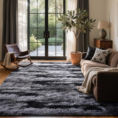 6x9 Ft Large Shag Rugs for Living Room Decor, Tie-Dyed Ultra Soft Fluffy Furry Area Rugs for Bedroom Indoor Floor, Aesthetic Carpet for Kids Home (Dark Grey)
