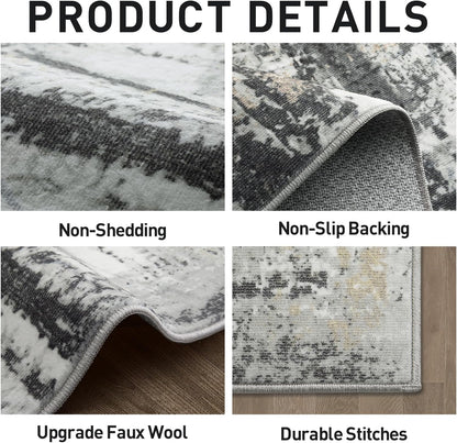 8x10 Area Rugs for Living Room: Washable Abstract Black Grey Gold Carpet