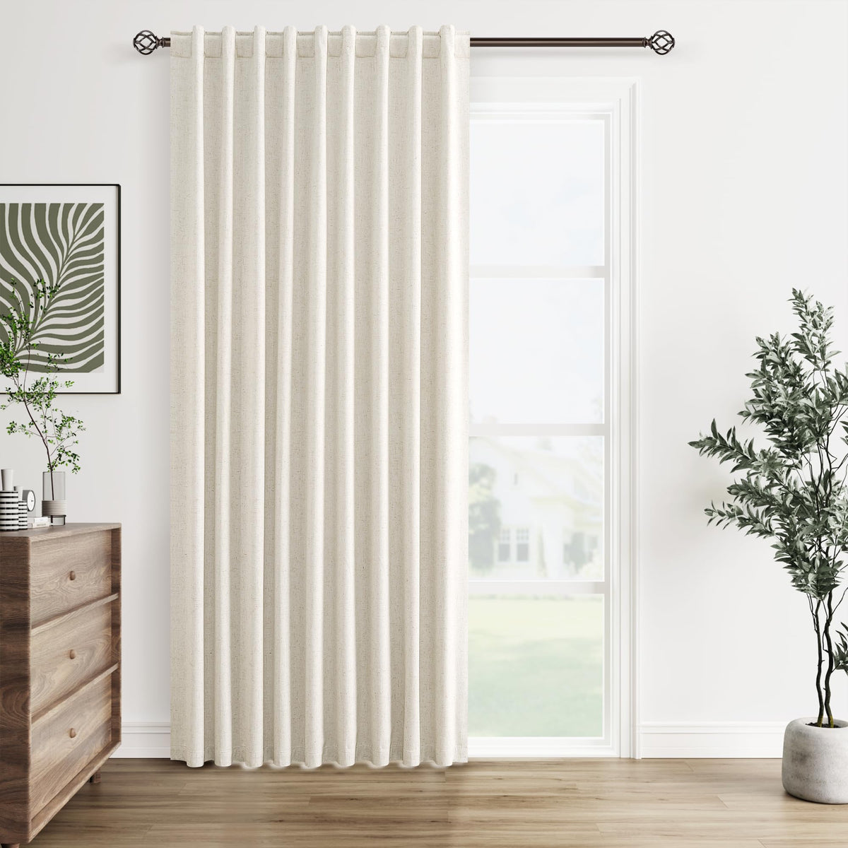 Guken Cream Linen Blackout Curtains 84 Inch Length 2 Panels Set for Living Room Bedroom Back Tab Thermal Insulated 100% Black Out Drapes Room Darkening Window Curtain Ivory Natural Beige