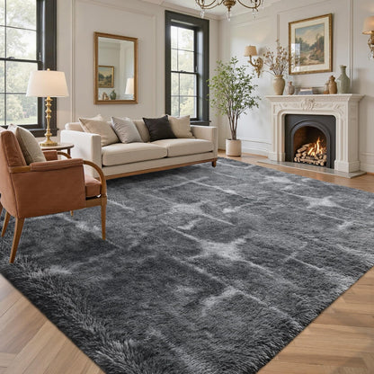 5x7 Black Area Rugs for Living Room, Large Fluffy Shag Bedroom Rugs Non-Slip, Ultra Soft Plush Carpet for Nursery Kids PlayRoom Dorm Office Indoor Modern Carpets