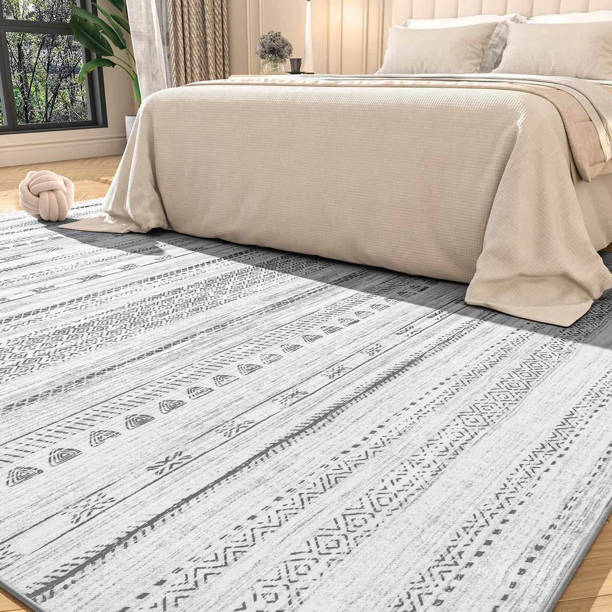 5x7 Area Rugs for Living Room Machine Washable Rug Distressed Indoor Carpet Neutral Moroccan Boho Rug Ultra Soft Area Rug for Bedroom Dining Room Playroom Office, Grey