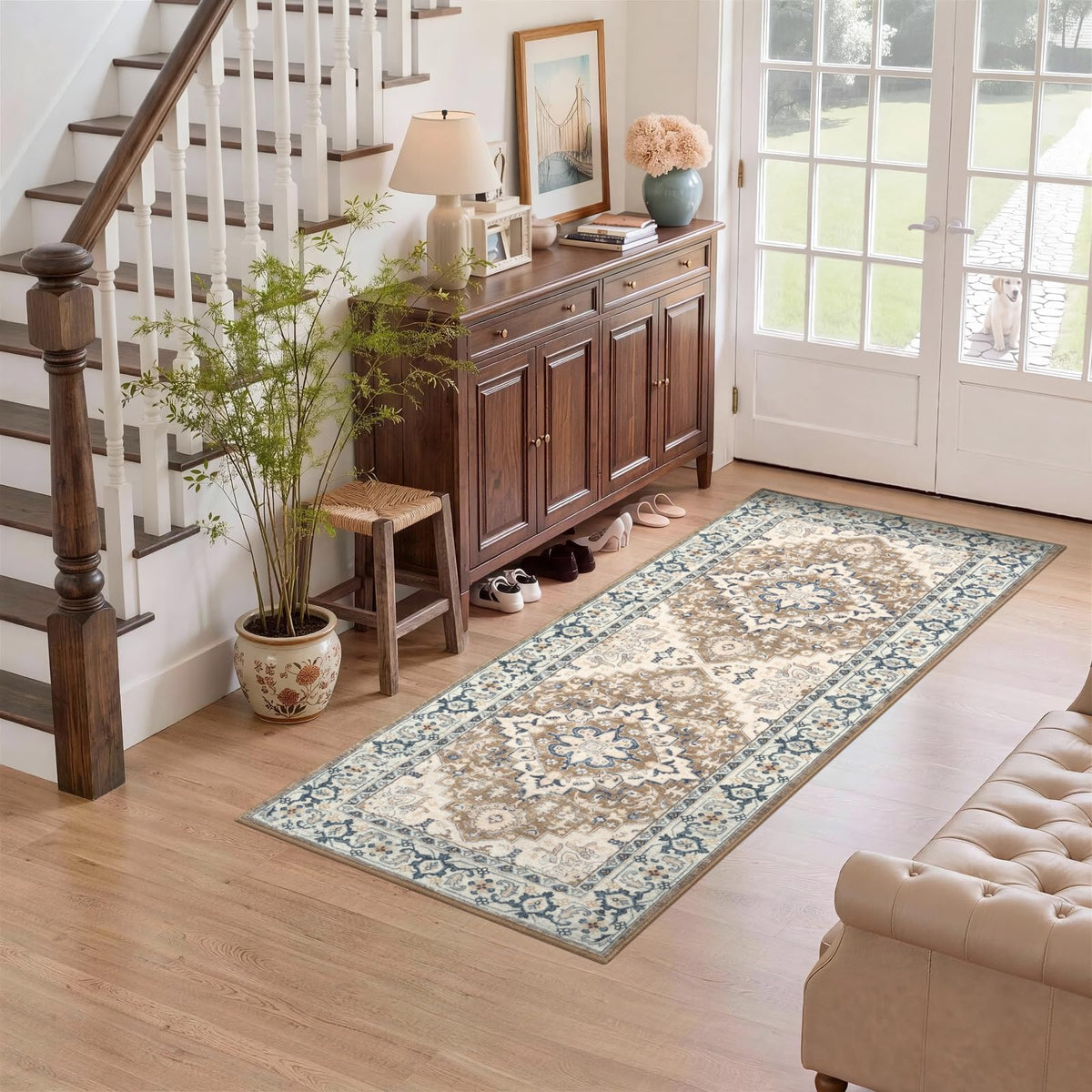 Lofus 5x7 Area Rugs for Living Room Bedroom, Soft Boho Carpet Floral Brown