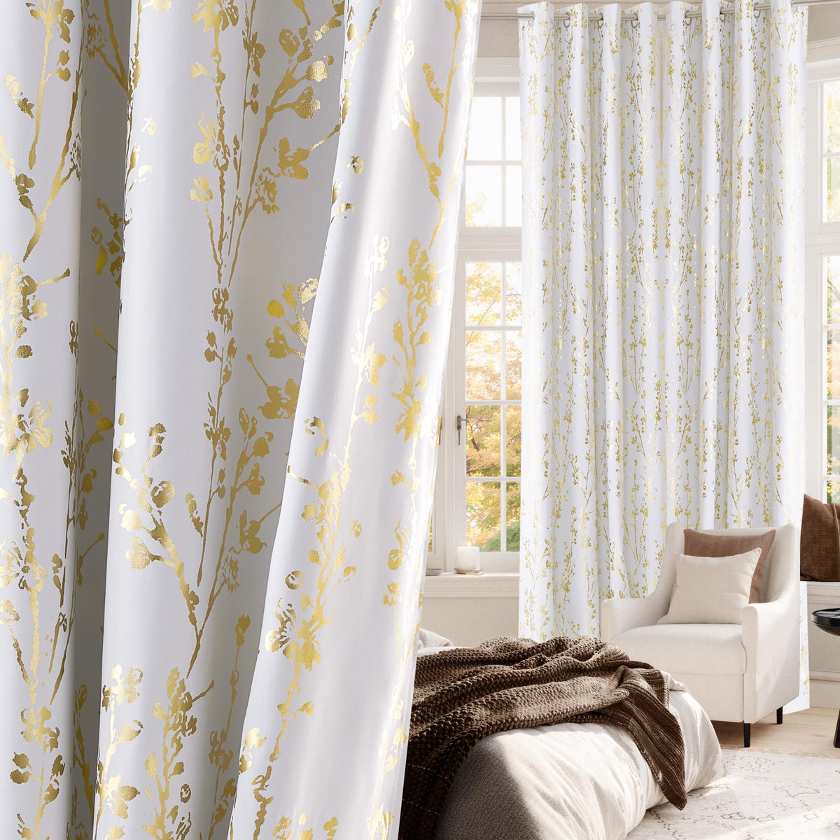 NICETOWN Grey Blackout Striped Pattern Curtains for Living Room, 52 x 84