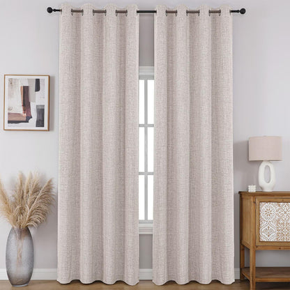 CUCRAF 100% Blackout Window Curtains 84 inches Long 2 Panels Set, Faux Linen Look Thermal Insulated Grommet Drapes, Room Darkening Curtain for Bedroom Living Room(W52 x L84 Inch, Light Khaki)