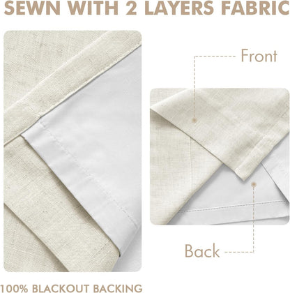 MIULEE Natural Pinch Pleated 100% Blackout Linen Curtains 40x84 Inches