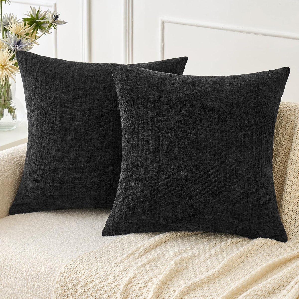 MIULEE Soft Chenille Throw Pillow Covers Sage Green 18x18 Inch Pack of 2