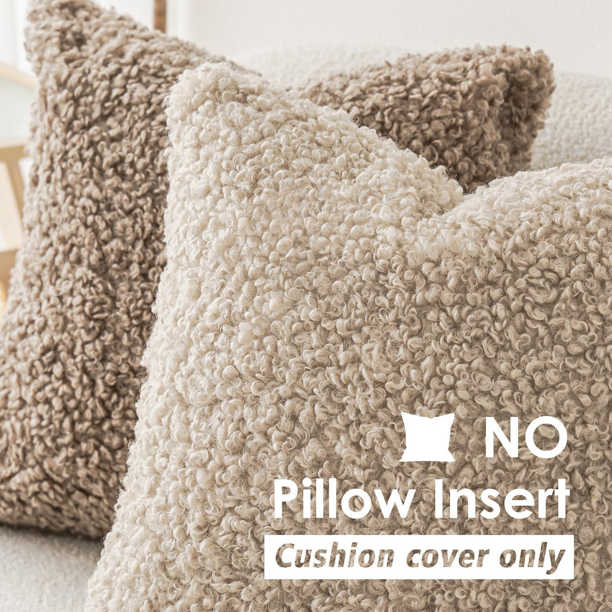 Foindtower Decorative Fuzzy Faux Fur Throw Pillow Covers 24x24 Inch Oatmeal