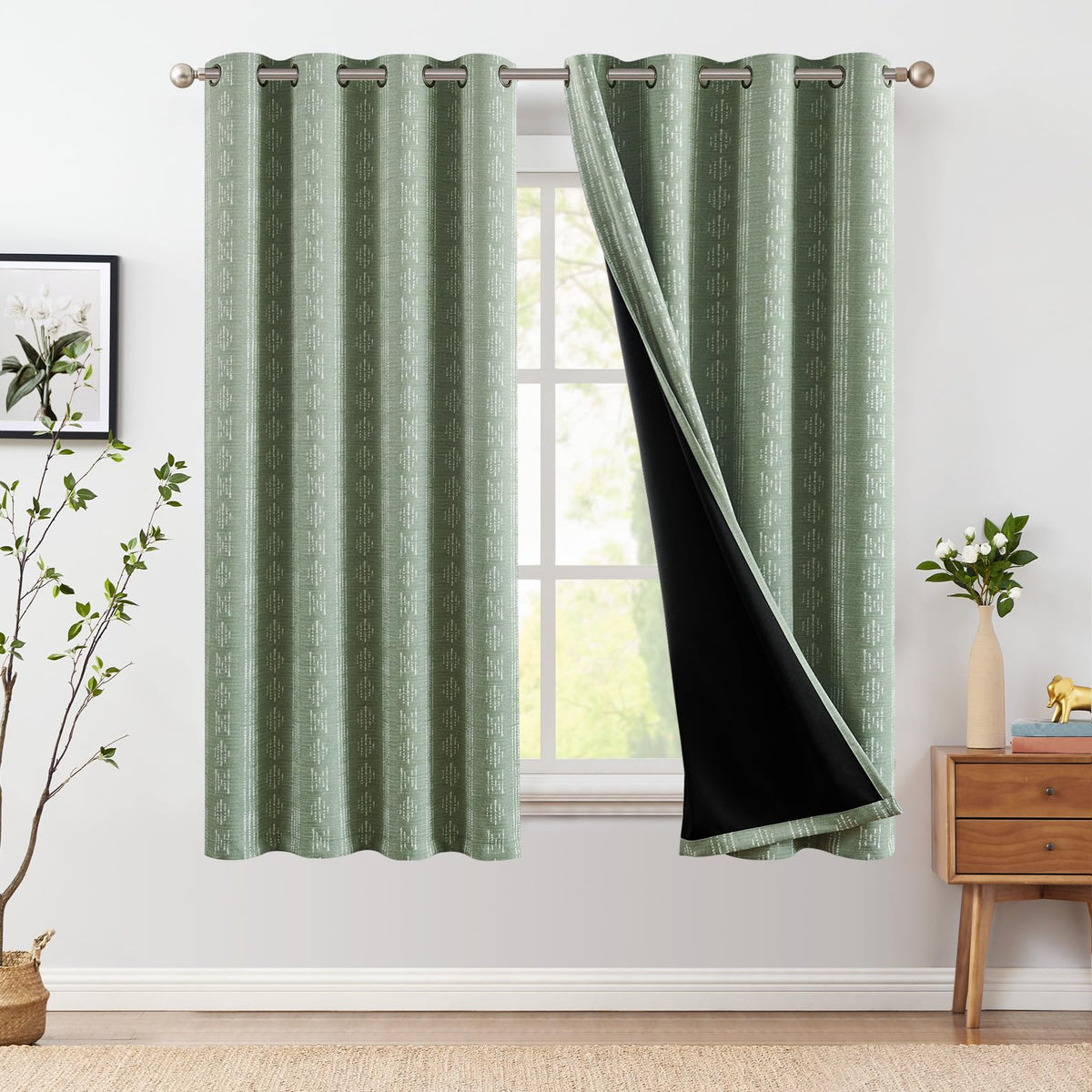jinchan Boho Blackout Curtains 63 Inch Length Moon Phase Printed Drapes