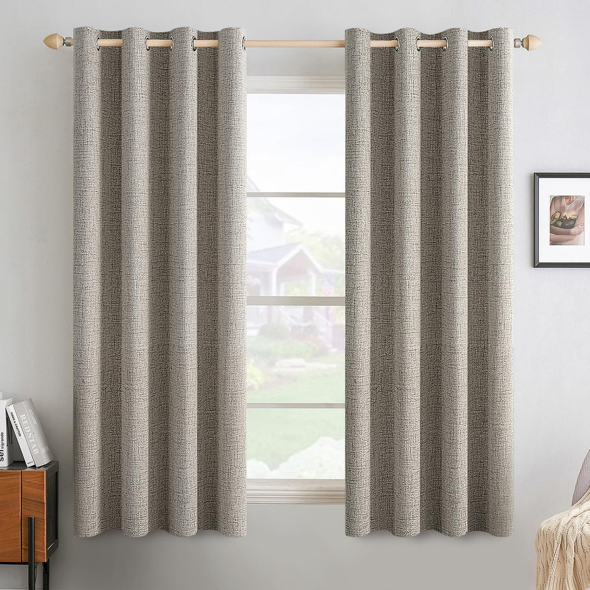 MIULEE 100% Blackout Linen Curtains for Bedroom 52x84 Inches Natural Beige