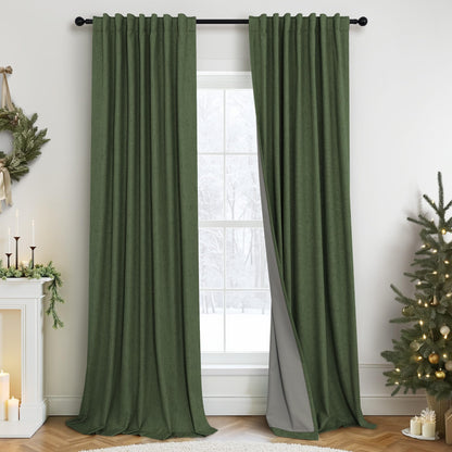 100% Blackout Curtains 84 Inch Length 2 Panels Set Neutral Boho Linen Farmhouse for Bedroom Windows Living Room Darkening Thermal Insulated Drapes Natural Cream Ivory 7ft Long Back Tab Pleated Pocket