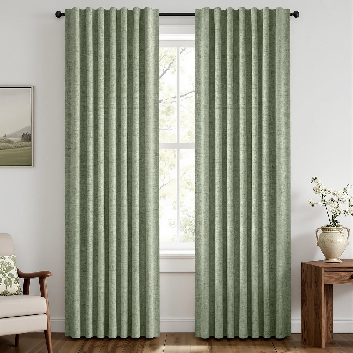 MIULEE 100% Blackout Linen Curtains for Bedroom 42 x 84 Inch Ivory 2 Panels