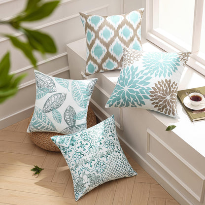 Phantoscope Set of 4 New Living Series Fall Leaf Geometric Coffee Throw Decorative Pillow Cover Cushion Cover 18 x 18 inches 45 x 45 cm