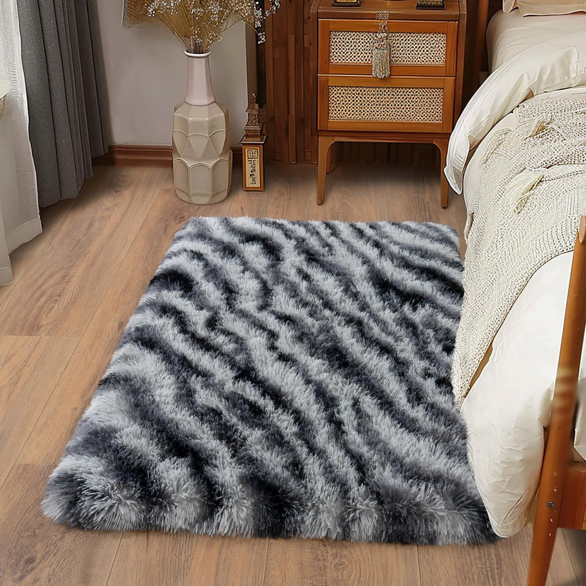 Ultra Soft Runner Rugs for Bedroom Hallways with Upgraded Non-Slip Rubber Backing & Thick Memory Sponge, 2x6 Feet Fluffy Shag Throw Area Rug for Bedside Dorm Dark Grey