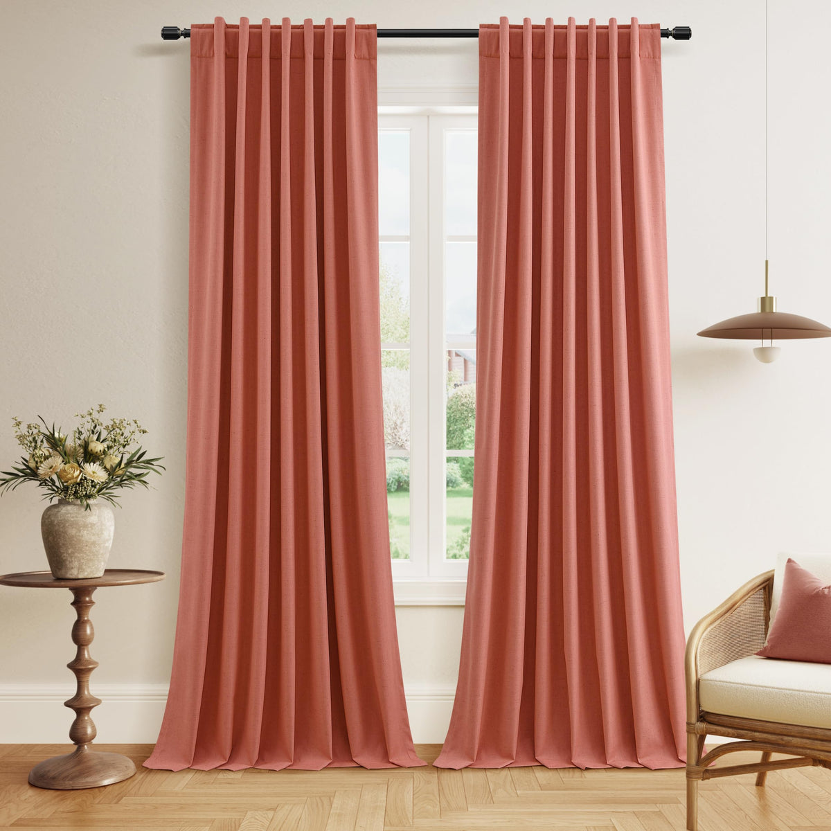 Guken Cream Linen Blackout Curtains 84 Inch Length 2 Panels Set for Living Room Bedroom Back Tab Thermal Insulated 100% Black Out Drapes Room Darkening Window Curtain Ivory Natural Beige
