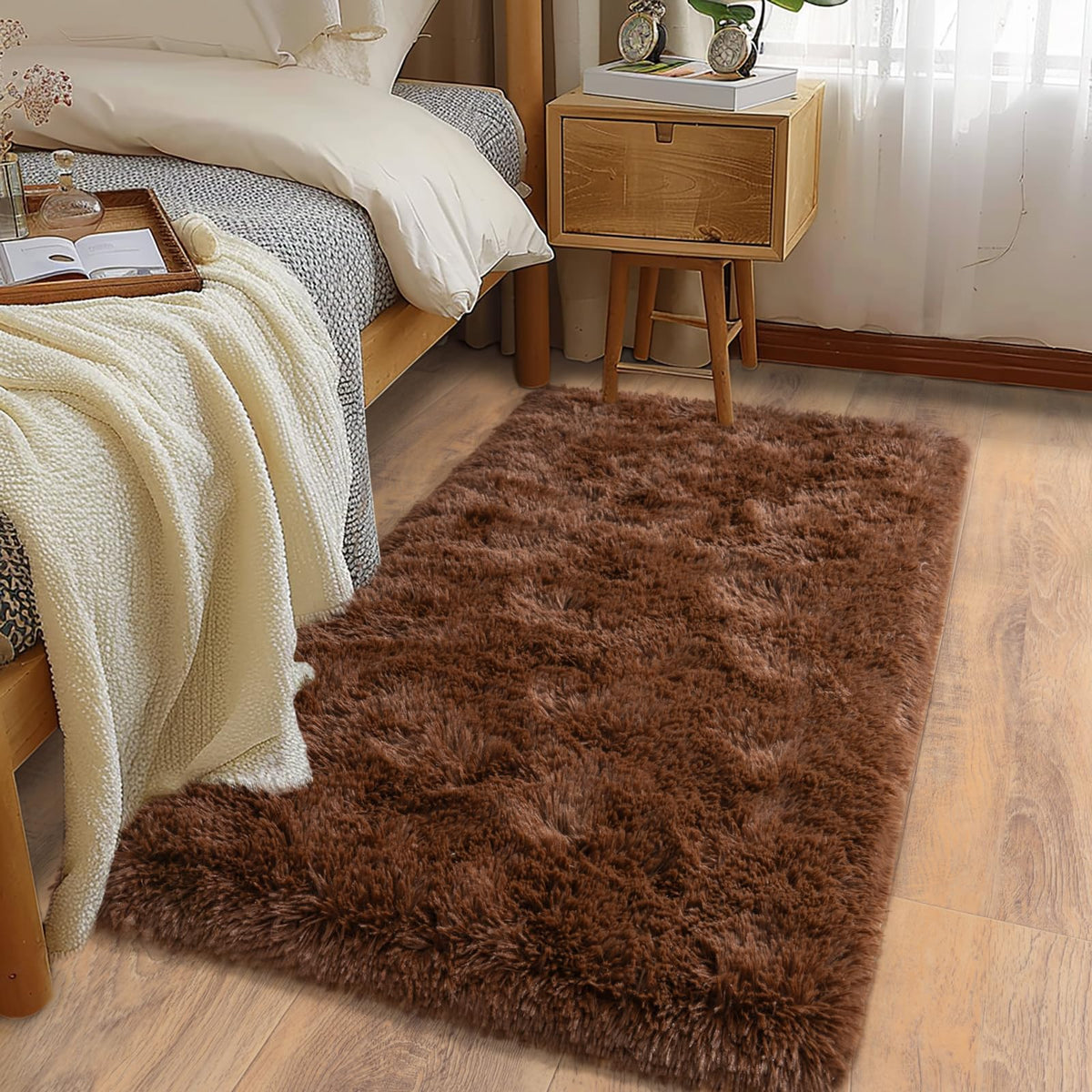 Ultra Soft Runner Rugs for Bedroom Hallways with Upgraded Non-Slip Rubber Backing & Thick Memory Sponge, 2x6 Feet Fluffy Shag Throw Area Rug for Bedside Dorm Dark Grey