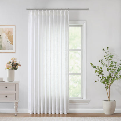 Vision Home Natural Linen Pinch Pleated Semi Sheer Curtains 42Wx90Lx2