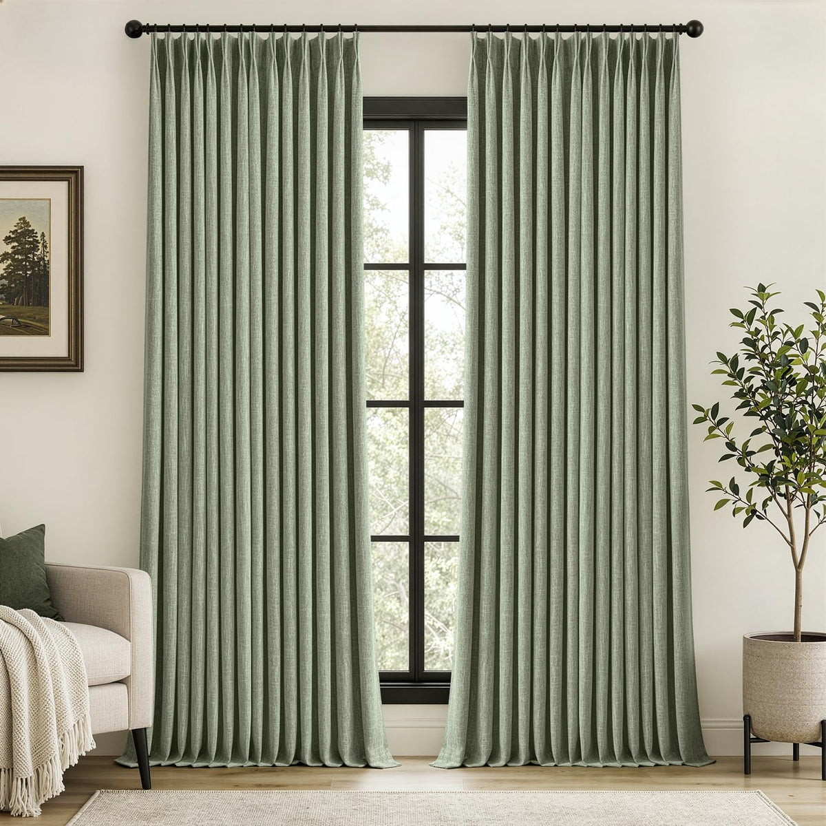 MIULEE Natural Pinch Pleated 100% Blackout Linen Curtains 40x84 Inches