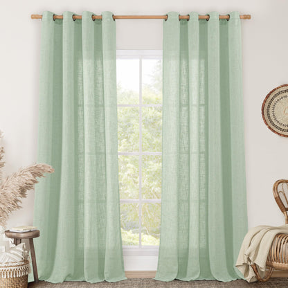 LAMIT Cream Ivory Linen Semi Sheer Curtains 84 inch Length for Bedroom