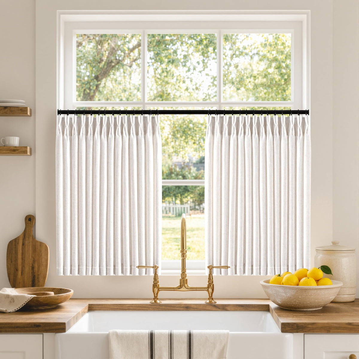 MIULEE Pinch Pleated Linen Curtains 90 Inches Long 2 Panels Natural