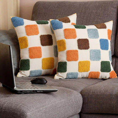 Mindsoft 2 Pcs Embroidered Throw Pillow Covers 18x18,Geometric,Colorful