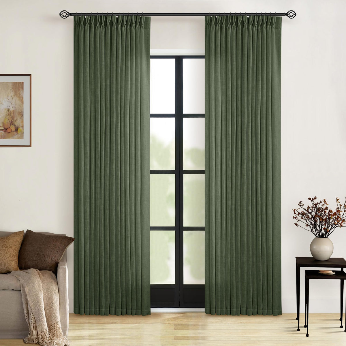TWODRAPES Natural Pinch Pleated Linen Semi Sheer 84 Inch Curtains 2 Panels