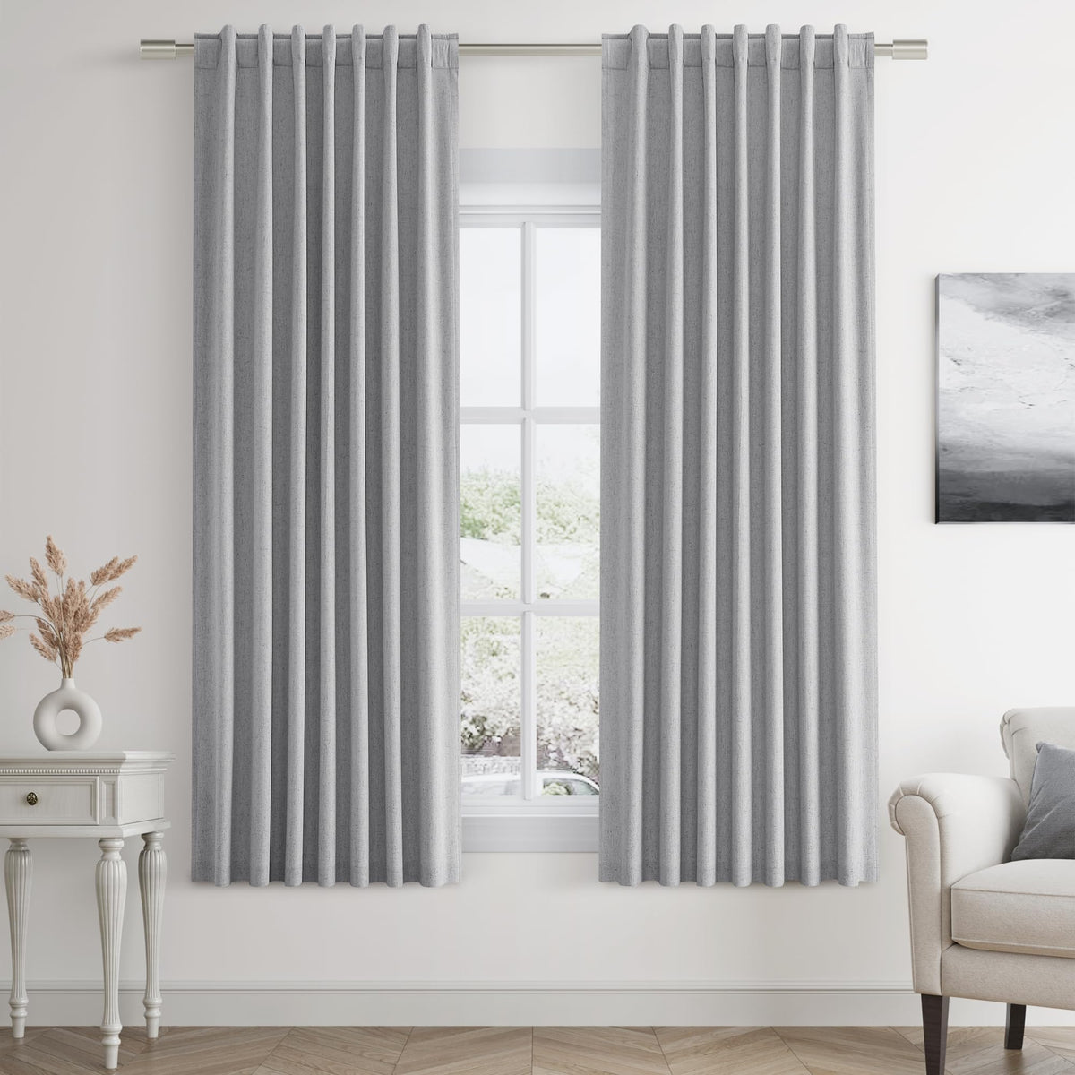 Guken Cream Linen Blackout Curtains 84 Inch Length 2 Panels Set for Living Room Bedroom Back Tab Thermal Insulated 100% Black Out Drapes Room Darkening Window Curtain Ivory Natural Beige
