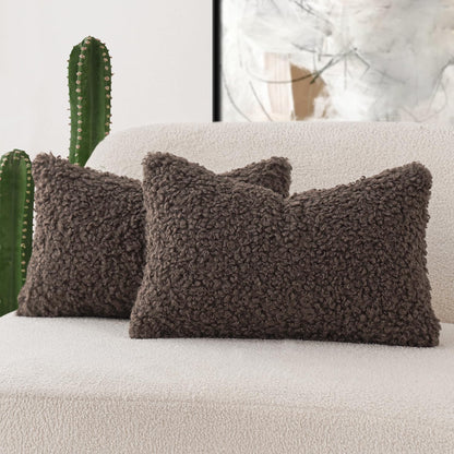 Foindtower Decorative Fuzzy Faux Fur Throw Pillow Covers 24x24 Inch Oatmeal
