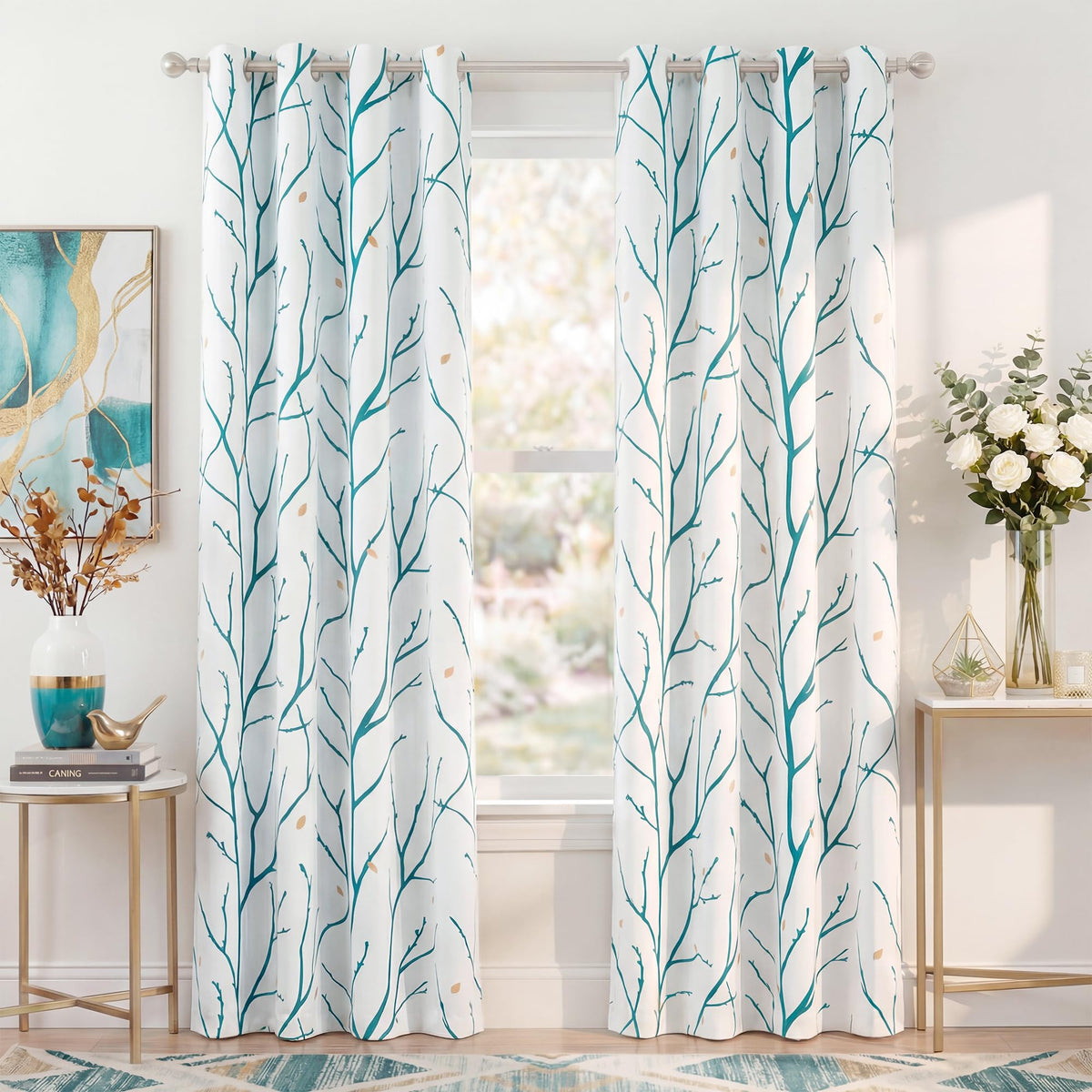 NICETOWN Grey Blackout Striped Pattern Curtains for Living Room, 52 x 84