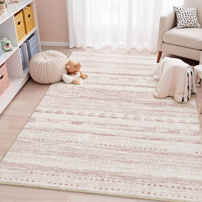 5x7 Area Rugs for Living Room Machine Washable Rug Distressed Indoor Carpet Neutral Moroccan Boho Rug Ultra Soft Area Rug for Bedroom Dining Room Playroom Office, Grey