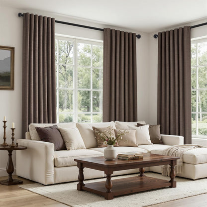 Topfinel Cream Ivory Blackout Curtains & Drapes 84 Inch Length, Beige Pinch Pleat Full Blackout Flax Linen Tab Top Soundproof Curtains with Hooks Rings for Bedroom Living Room Track 2 Panels Set
