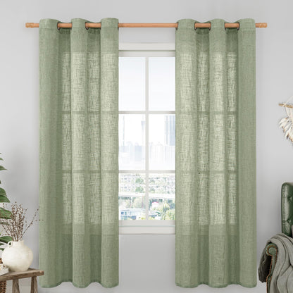 LAMIT Cream Ivory Linen Semi Sheer Curtains 84 inch Length for Bedroom