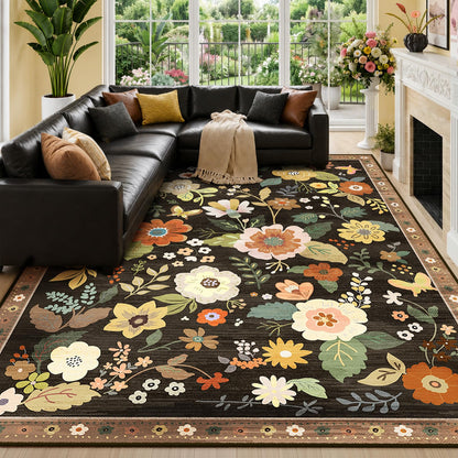RELEANY Floral Washable 5x7 Area Rugs Pink