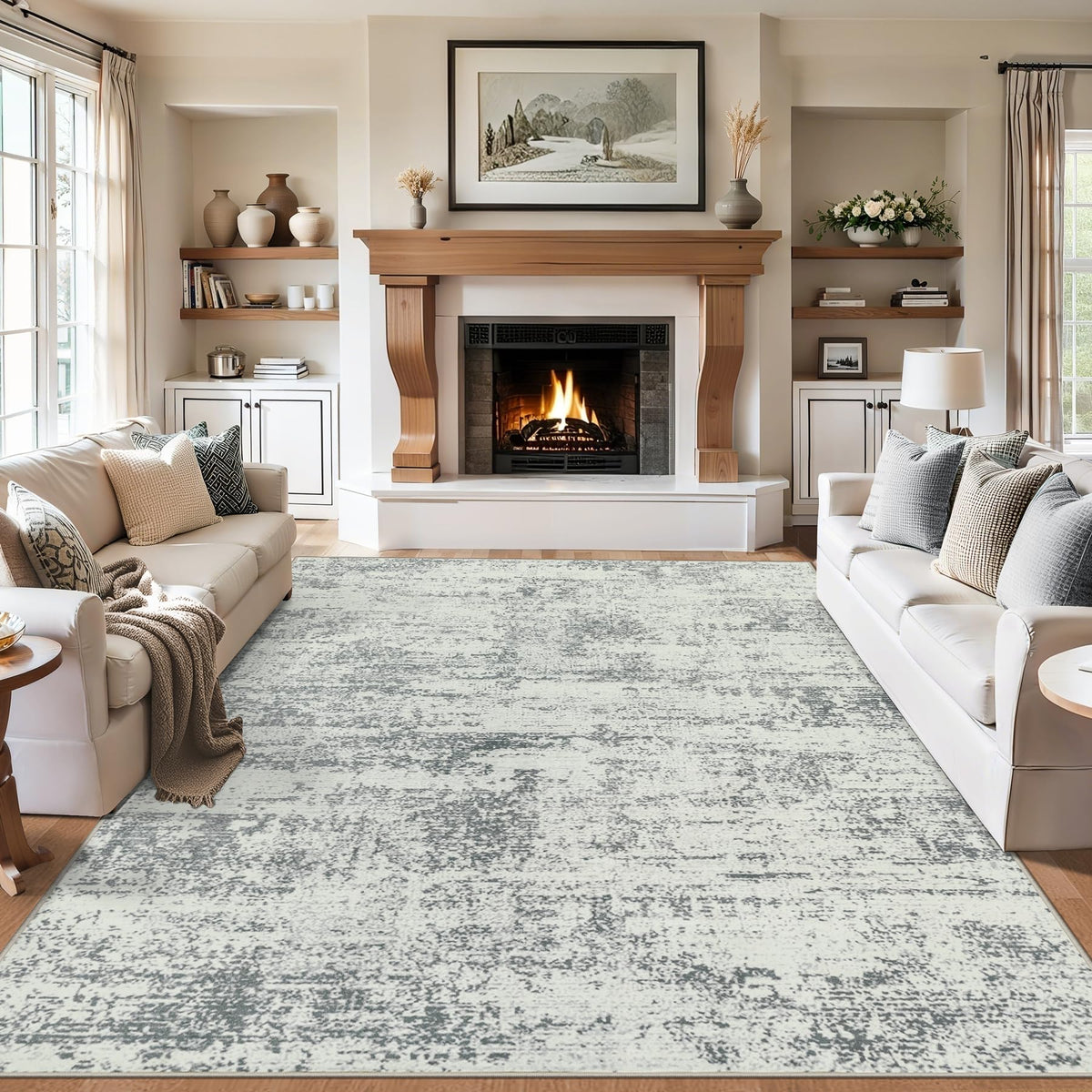 PLHXFR 8x10 Area Rug Living Room: Modern Abstract Washable Carpet Grey