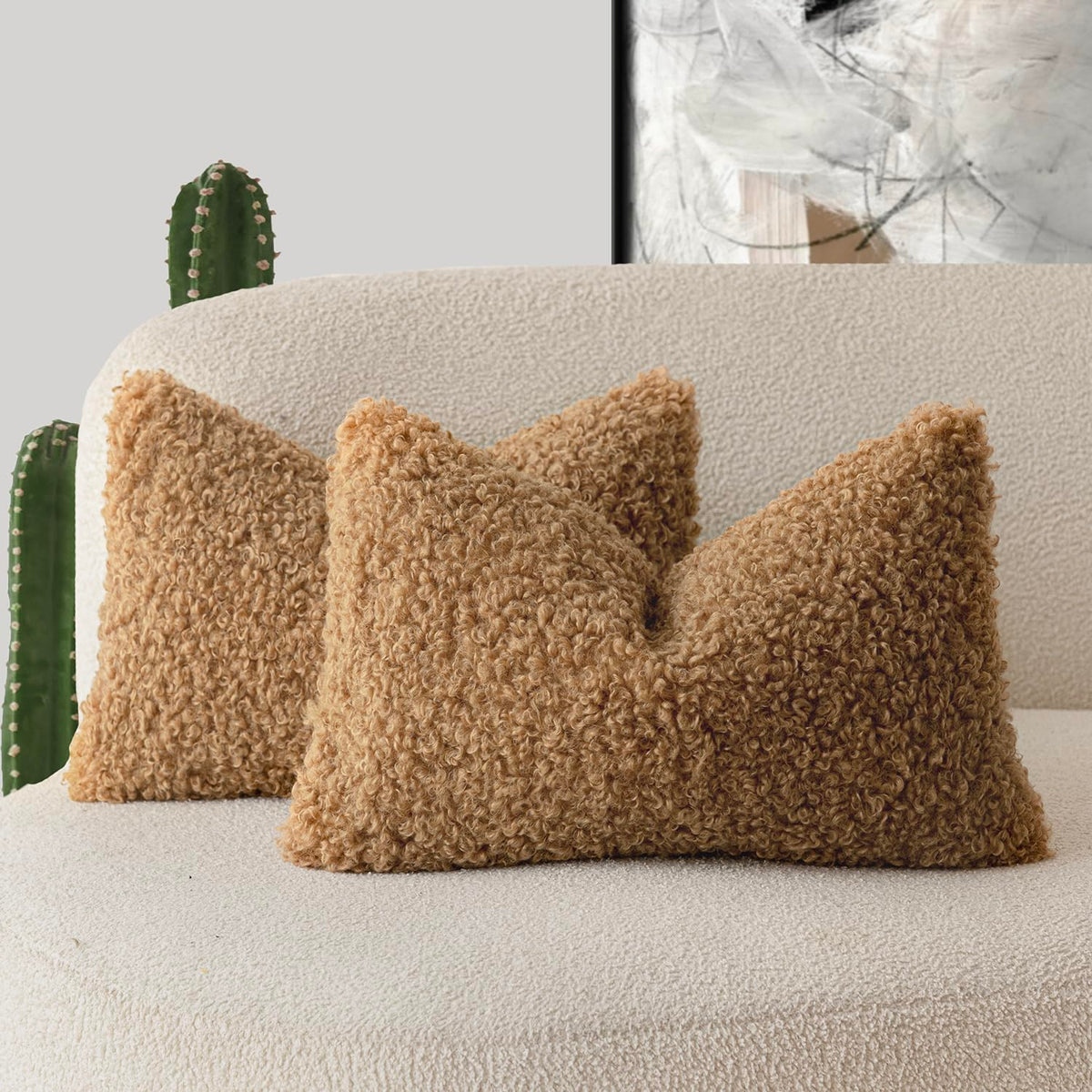 Foindtower Decorative Fuzzy Faux Fur Throw Pillow Covers 24x24 Inch Oatmeal