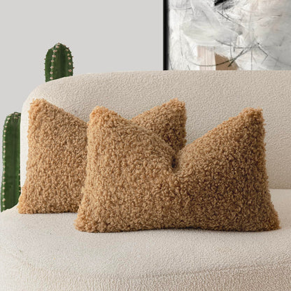 Foindtower Decorative Fuzzy Faux Fur Throw Pillow Covers 24x24 Inch Oatmeal