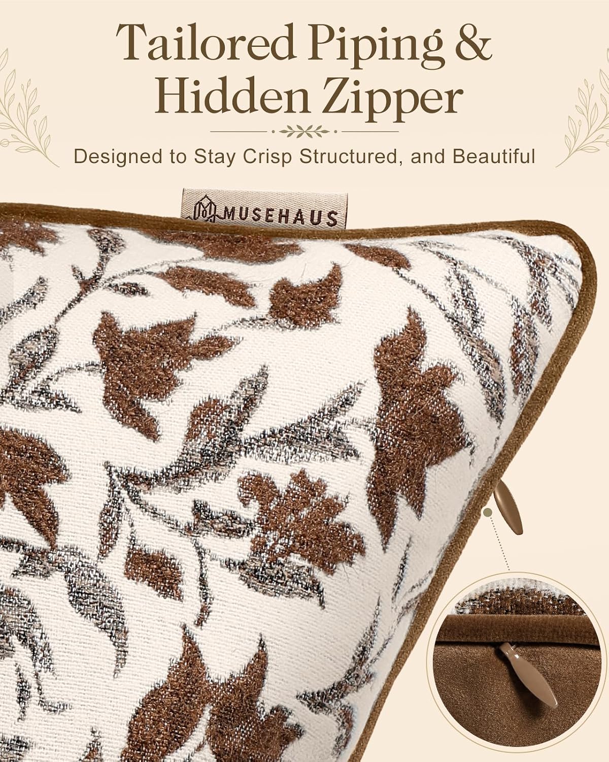 Chenille Throw Pillow Cover, 18x18 Inch, Fall Floral