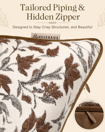 Chenille Throw Pillow Cover, 18x18 Inch, Fall Floral