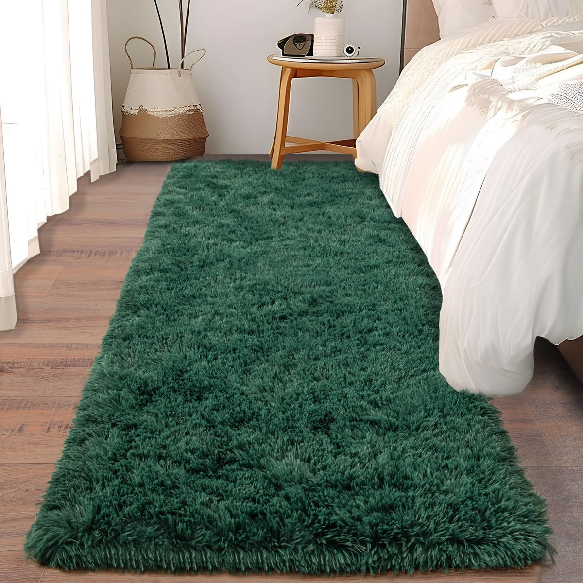 Ultra Soft Runner Rugs for Bedroom Hallways with Upgraded Non-Slip Rubber Backing & Thick Memory Sponge, 2x6 Feet Fluffy Shag Throw Area Rug for Bedside Dorm Dark Grey