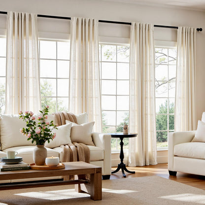 jinchan Linen Curtains Light Filtering Back Tab 50x96 Inch 2 Panels Beige
