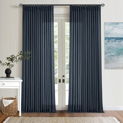 TWODRAPES Natural Pinch Pleated Linen Semi Sheer 84 Inch Curtains 2 Panels