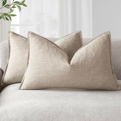 Foindtower Linen Solid Decorative Throw Pillow Covers 20x20 Natural Beige