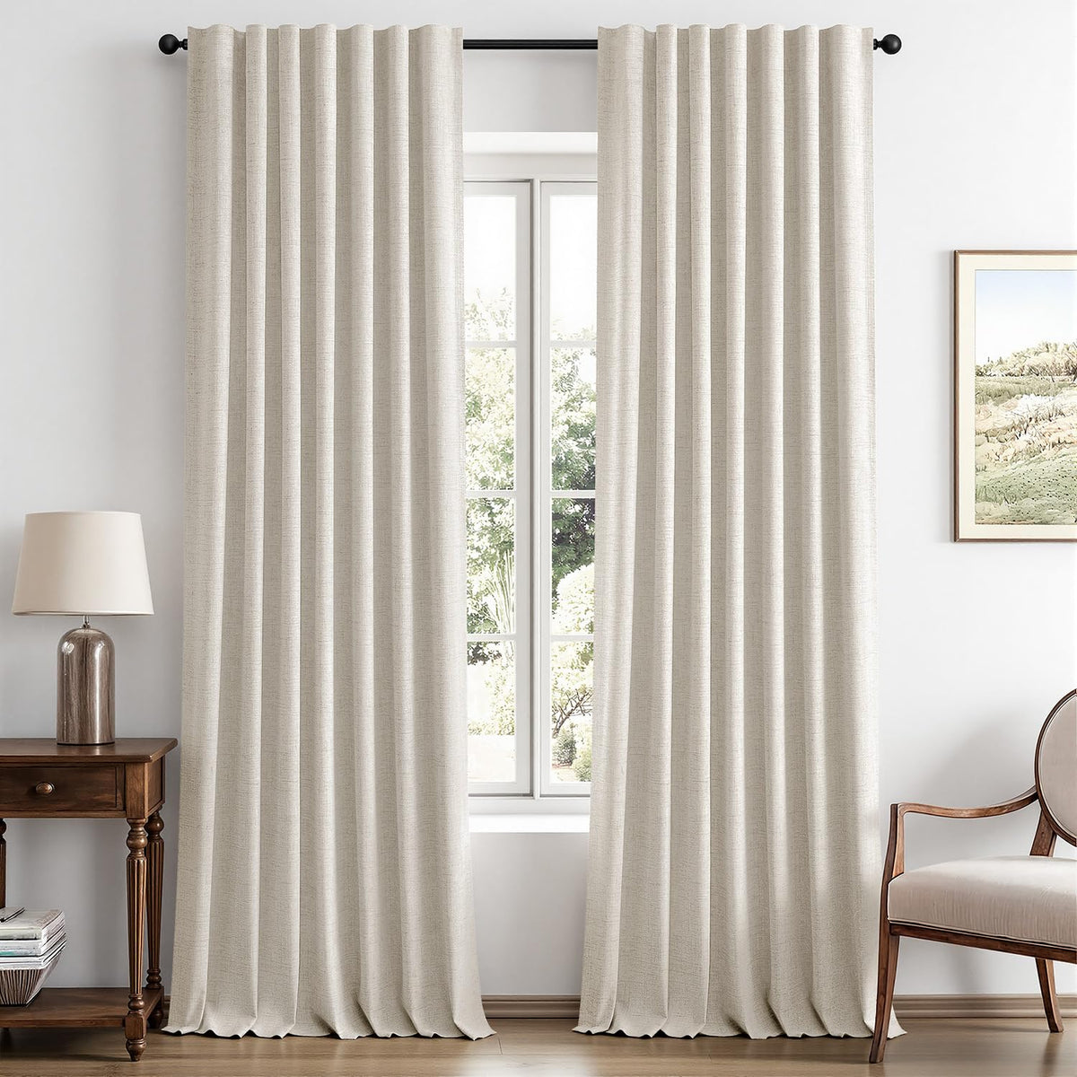 MIULEE 100% Blackout Linen Curtains for Bedroom 42 x 84 Inch Ivory 2 Panels