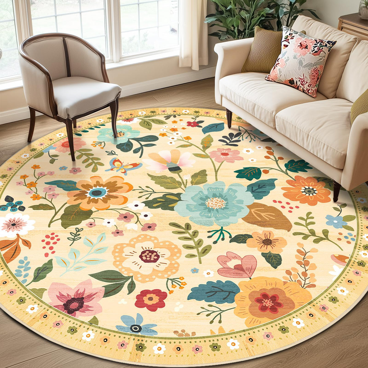RELEANY Floral Washable 5x7 Area Rugs Pink