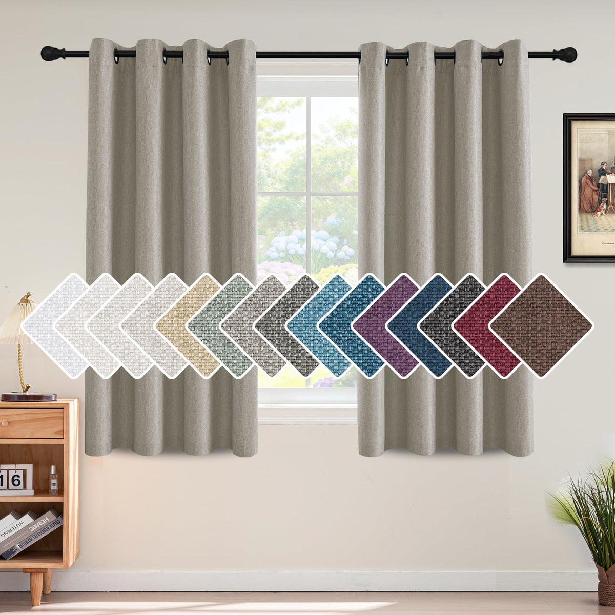 H.VERSAILTEX Linen Blackout Curtain 84 Inches Long for Bedroom/Living Room Thermal Insulated Grommet Linen Look Curtain Drapes Primitive Textured Burlap Effect Window Drapes 1 Panel - Heather Ivory