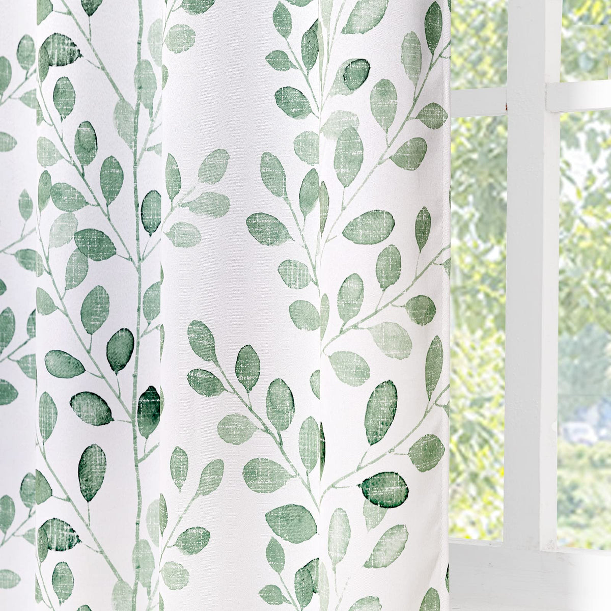 MYSKY HOME Grey Leaf Curtains 63 Inch Length for Bedroom Grommet 2 Panels